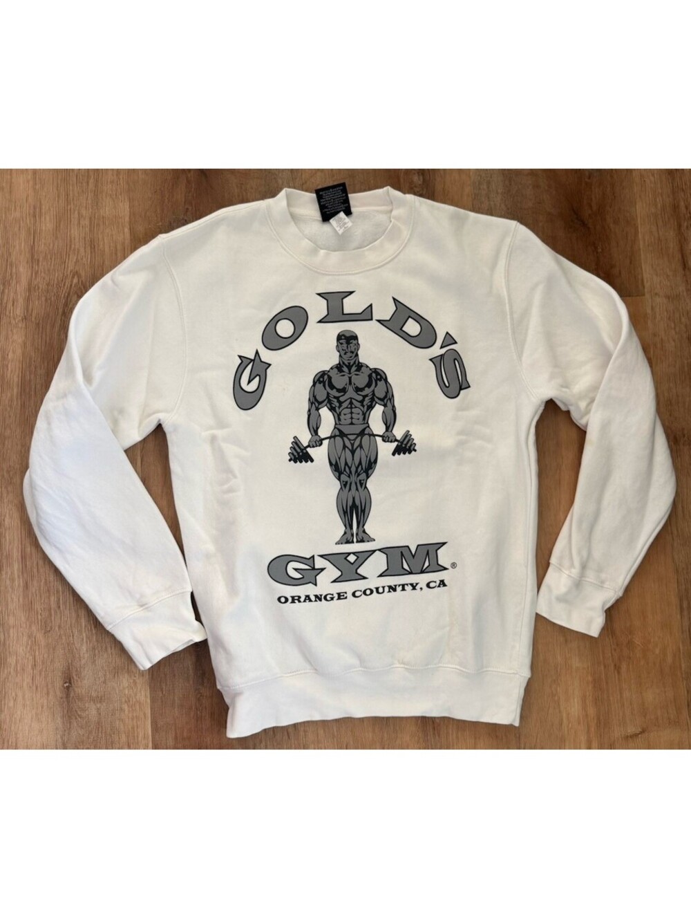 Gold’s Gym Orange County CA Sweatshirt Small White Bodybuilder Graphic Crewneck